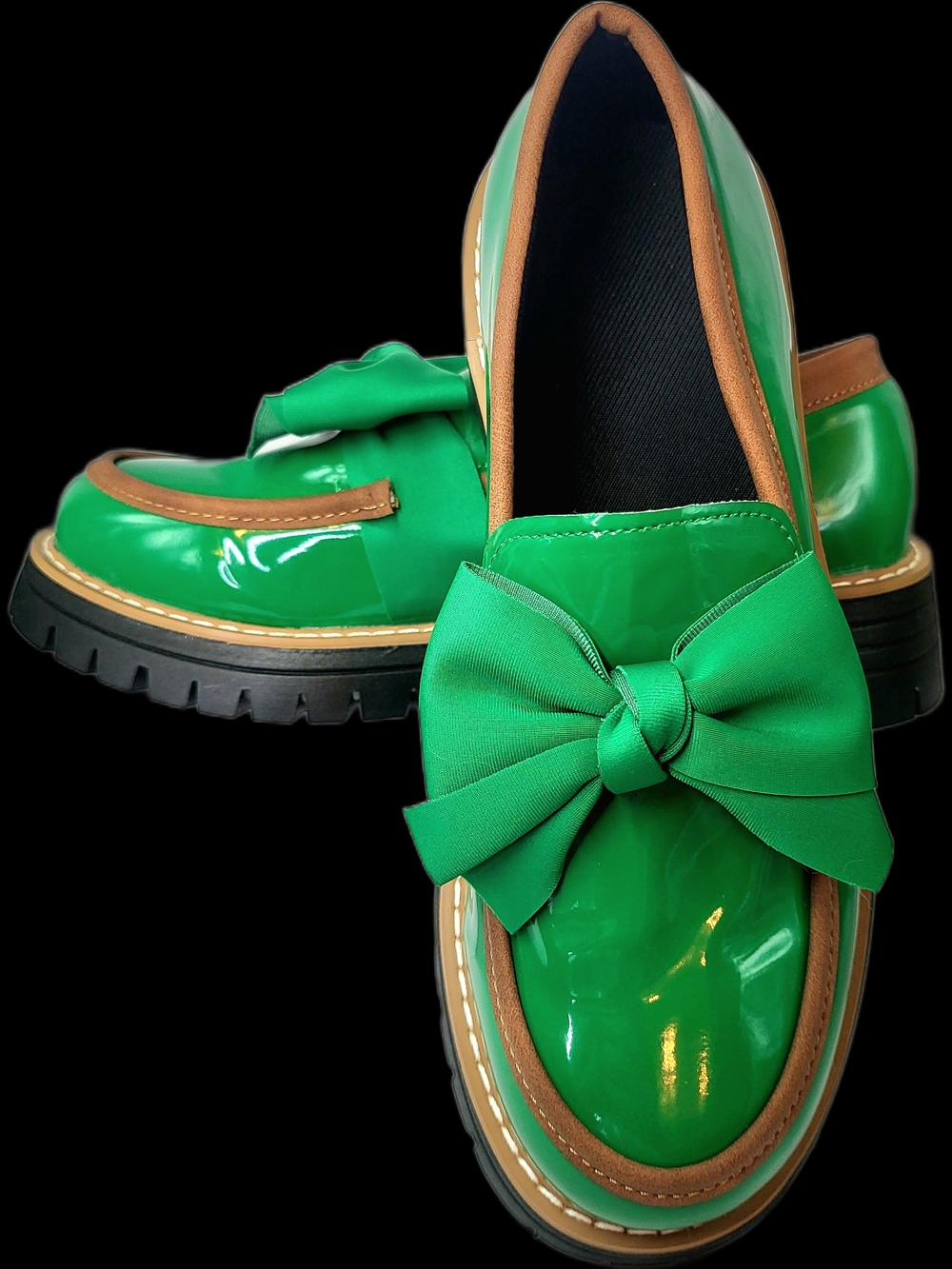 Green Patent Bow Loafers for Women